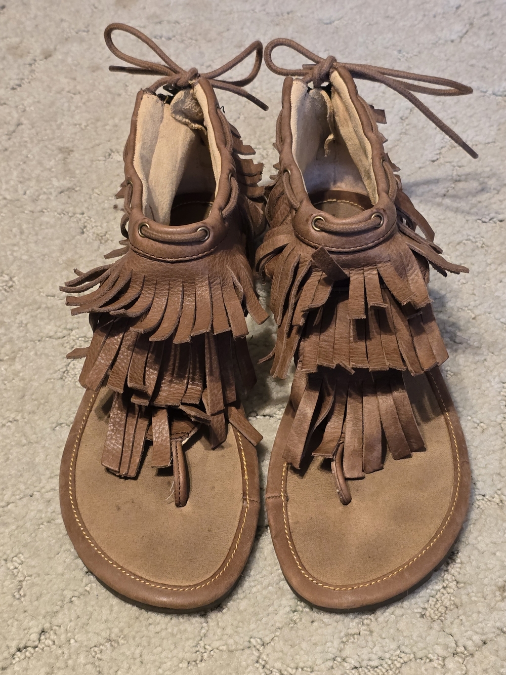 Caterpillar CAT Leather Layered Fringe Gladiator Thong Sandals Size 10
